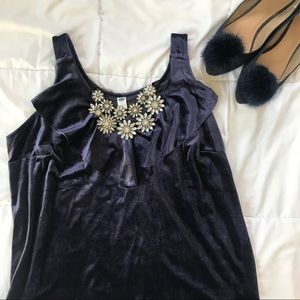 Blue Velvet Feel Ruffle Tank